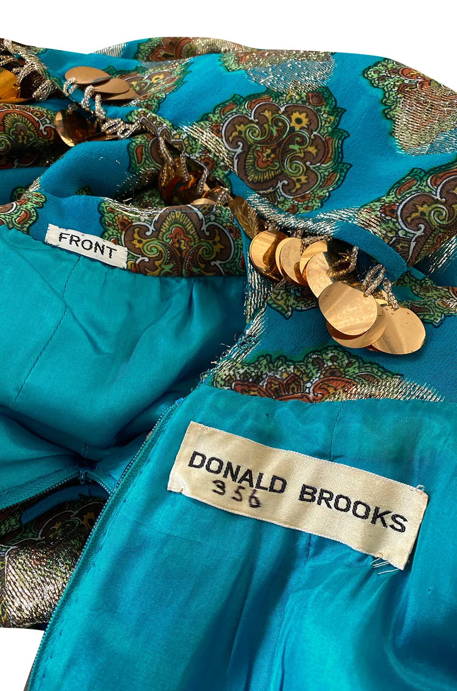 1960s Donald Brooks Couture Turquoise & Gold Tunic Dress and Harem Pant Set