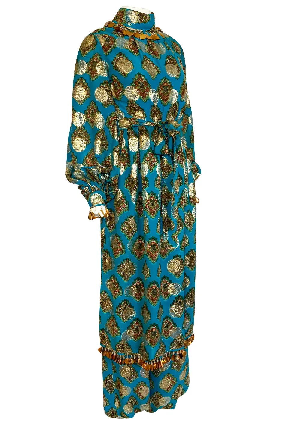 1960s Donald Brooks Couture Turquoise & Gold Tunic Dress and Harem Pant Set