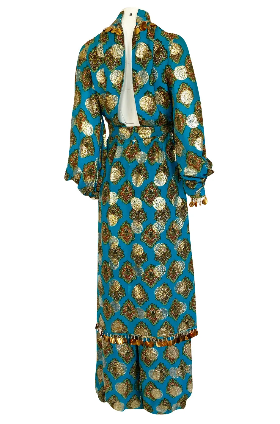 1960s Donald Brooks Couture Turquoise & Gold Tunic Dress and Harem Pant Set