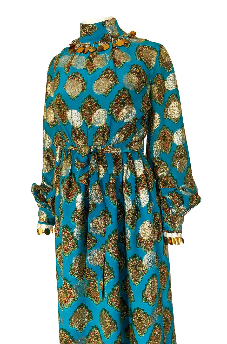 1960s Donald Brooks Couture Turquoise & Gold Tunic Dress and Harem Pant Set