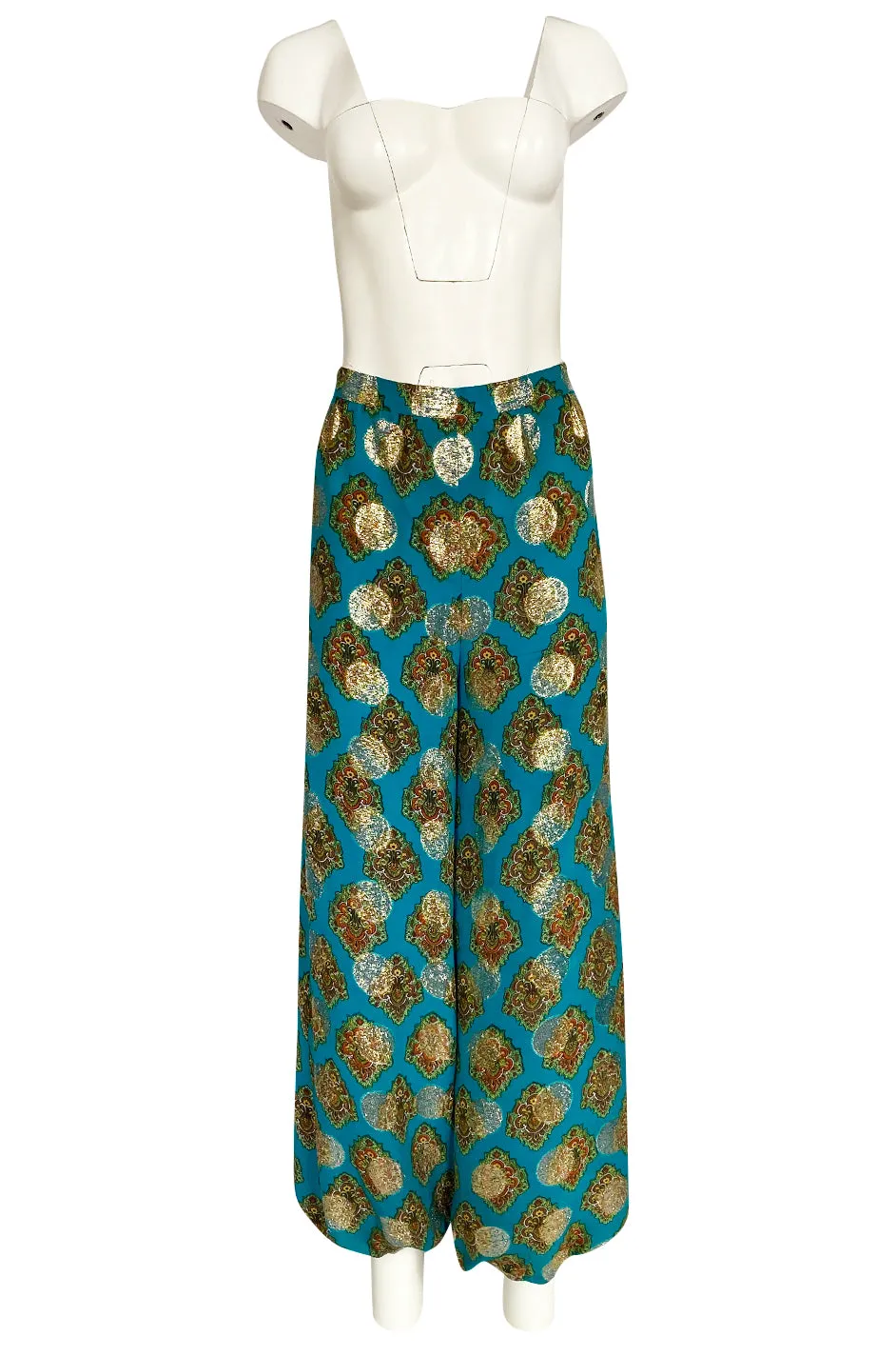 1960s Donald Brooks Couture Turquoise & Gold Tunic Dress and Harem Pant Set