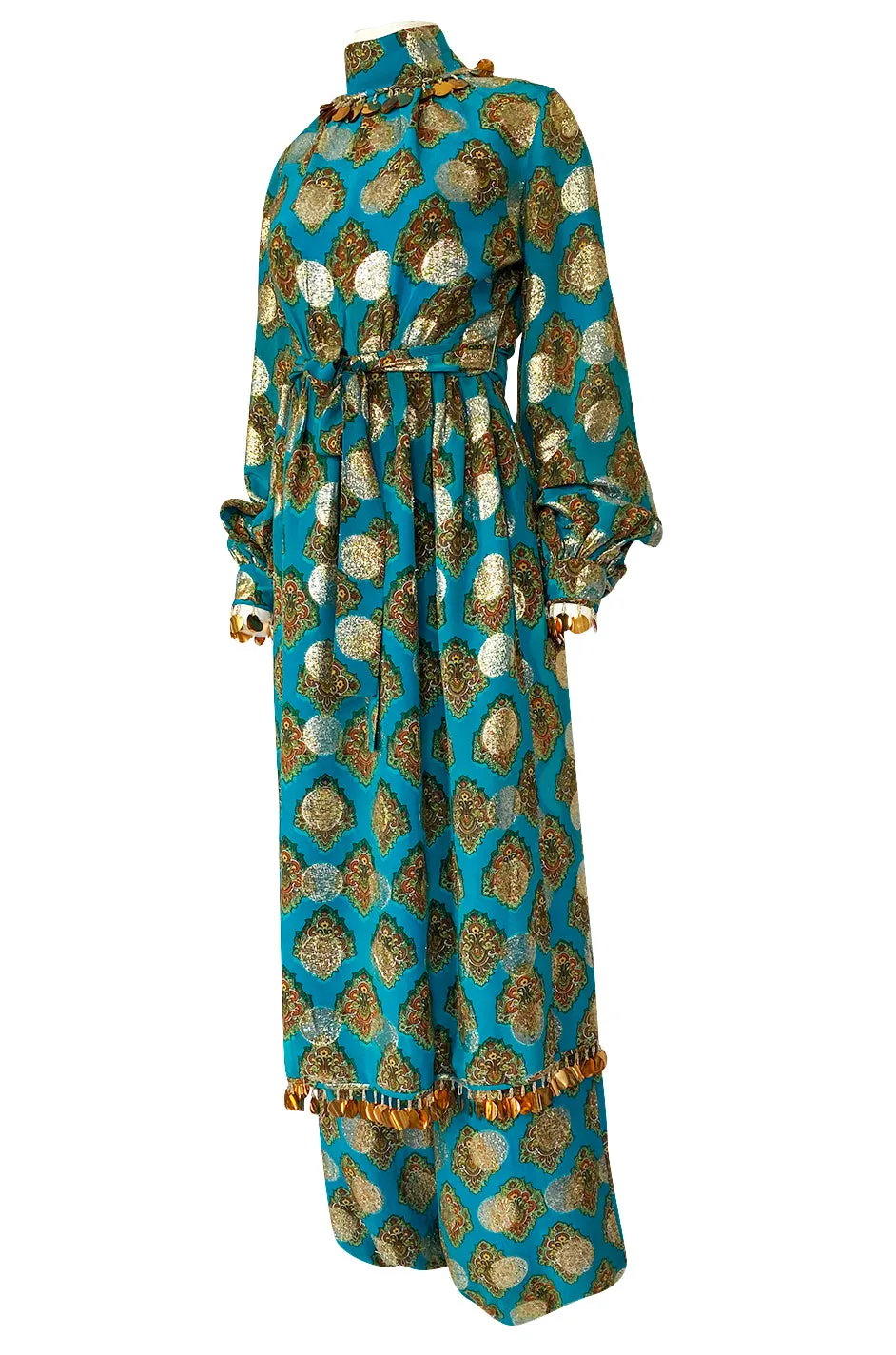 1960s Donald Brooks Couture Turquoise & Gold Tunic Dress and Harem Pant Set