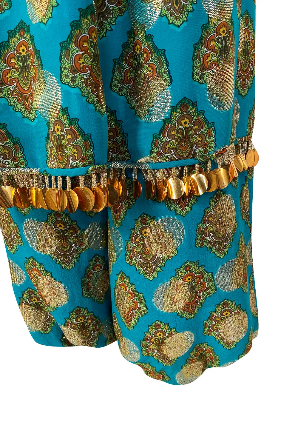 1960s Donald Brooks Couture Turquoise & Gold Tunic Dress and Harem Pant Set