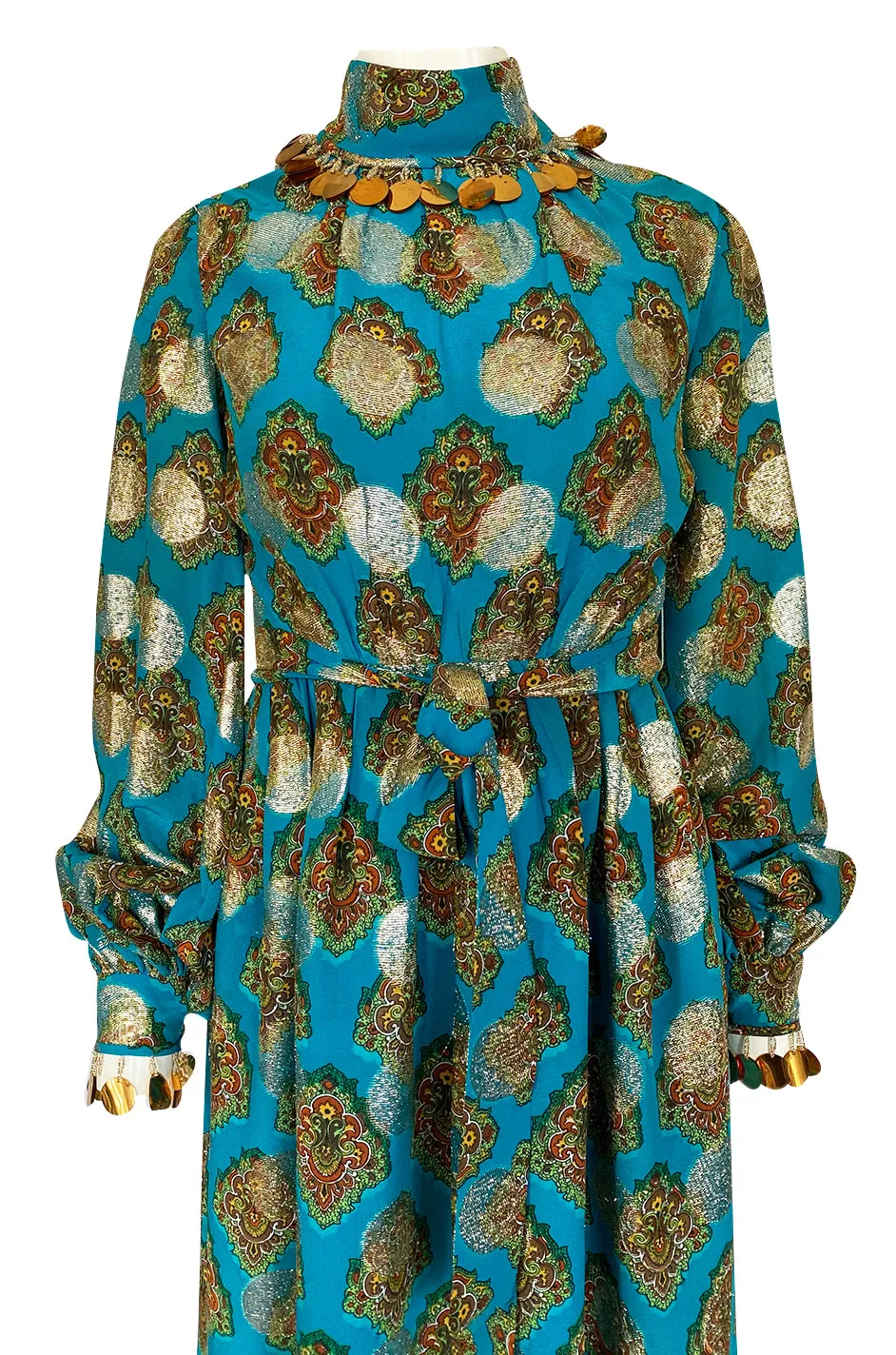 1960s Donald Brooks Couture Turquoise & Gold Tunic Dress and Harem Pant Set