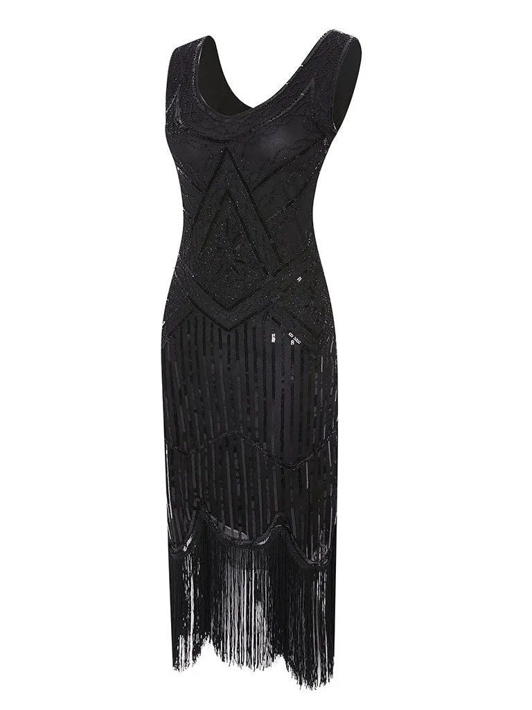 4 Colors 1920s V Neck Sequined Flapper Dress