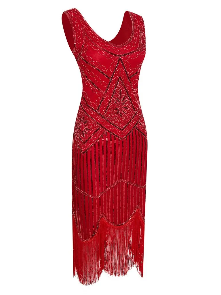 4 Colors 1920s V Neck Sequined Flapper Dress