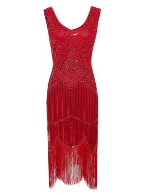 4 Colors 1920s V Neck Sequined Flapper Dress