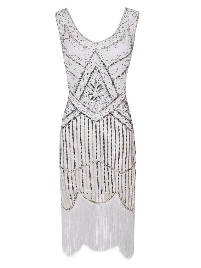 4 Colors 1920s V Neck Sequined Flapper Dress