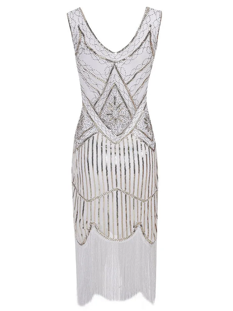 4 Colors 1920s V Neck Sequined Flapper Dress