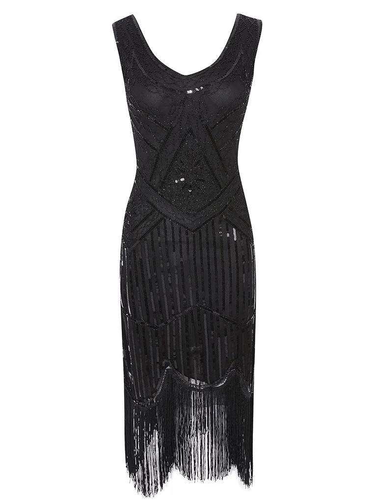 4 Colors 1920s V Neck Sequined Flapper Dress