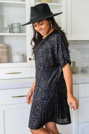 Alexandria Short Sleeve Sequin Dress In Black