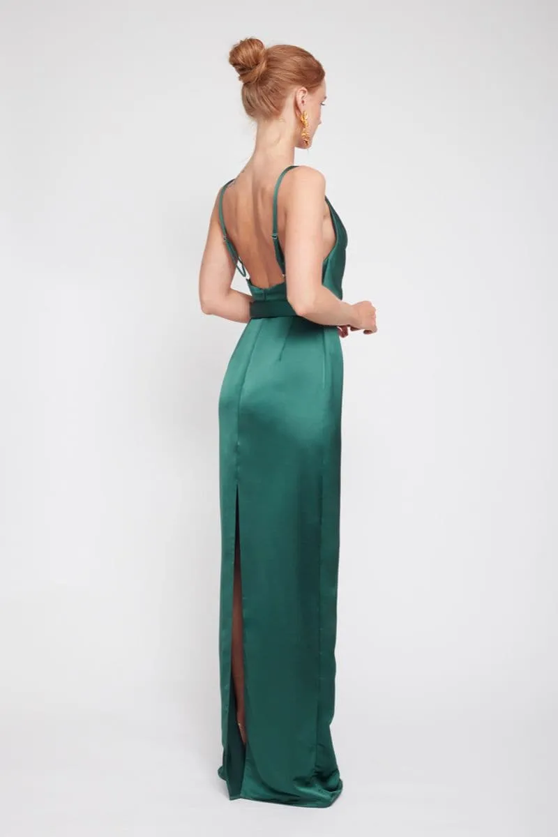 AMILA DEEP GREEN BACKLESS MAXI DRESS