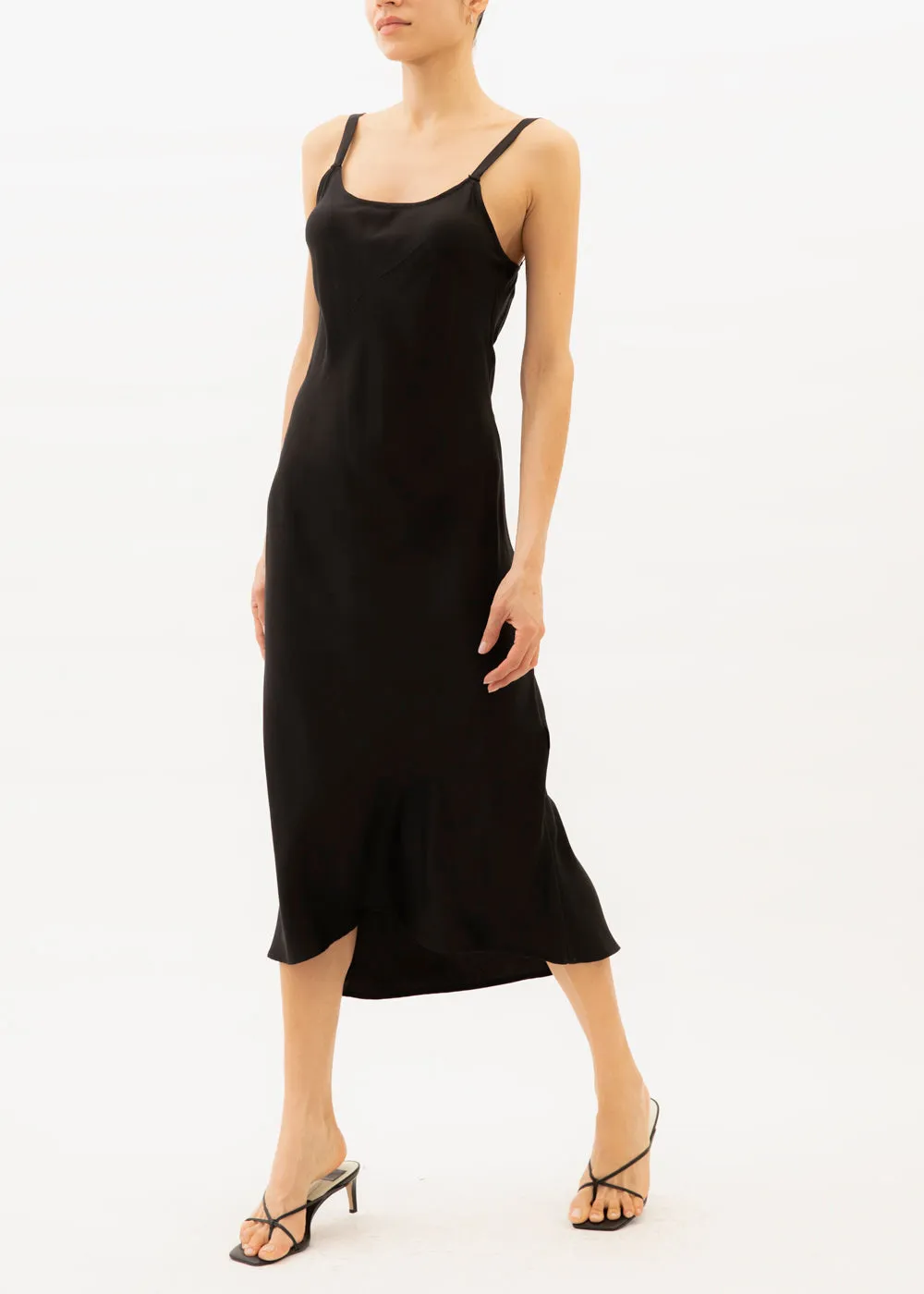 Anais Black Midi Slip Dress