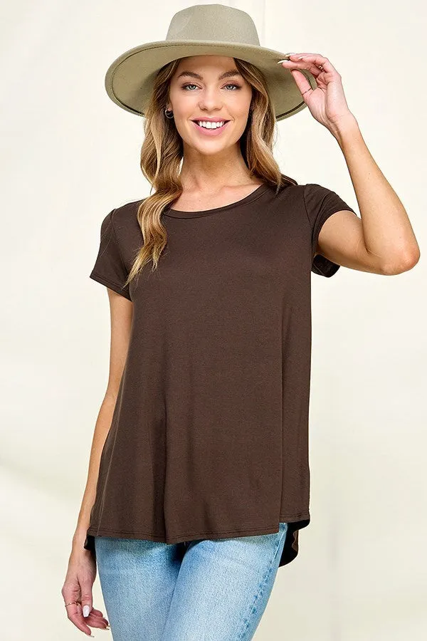 Anita | Solid Cap Sleeve Tee | Brown *FINAL SALE* (Medium, 2X and 3X Left)