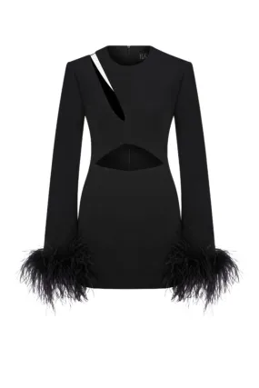 AUDREY CUT-OUT MINI DRESS WITH FEATHER TRIM