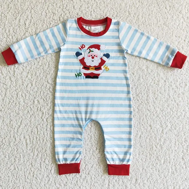 Baby Romper - Christmas - Santa Boys Girls Blue Stripe Ruffle