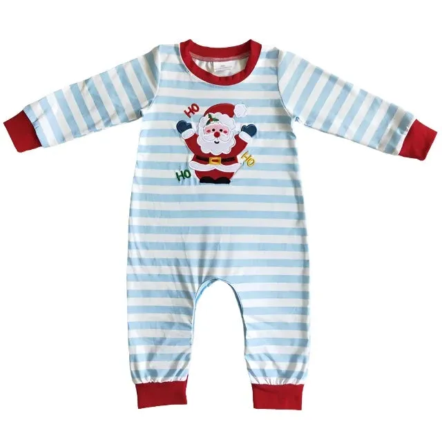 Baby Romper - Christmas - Santa Boys Girls Blue Stripe Ruffle