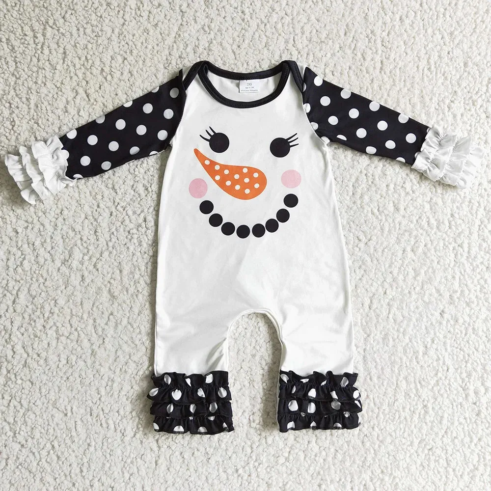 Baby Romper - Christmas - Snowman Girls Ruffle Dot