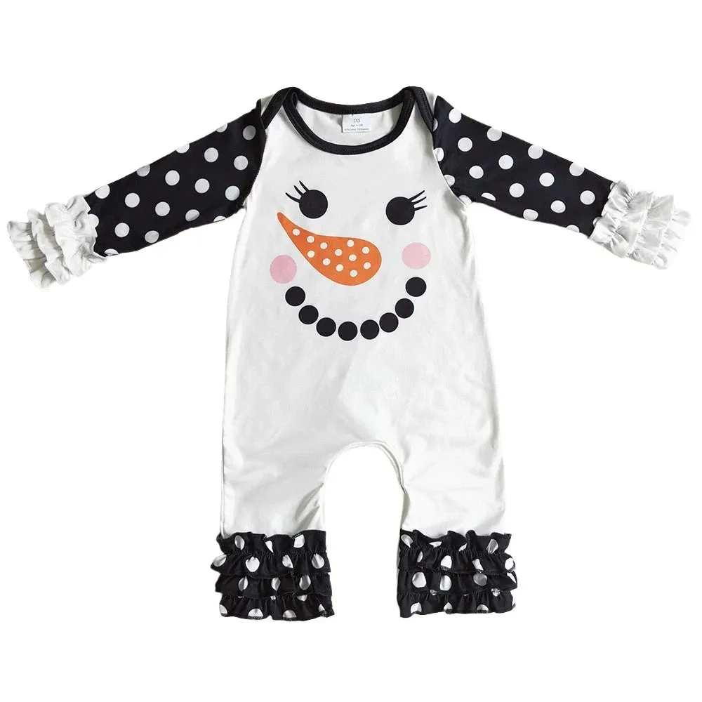 Baby Romper - Christmas - Snowman Girls Ruffle Dot