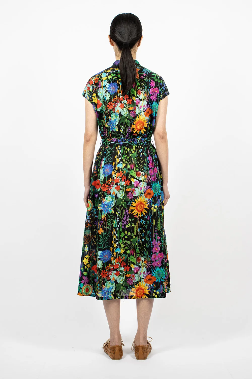 Banded Collar Dress Black/Floral