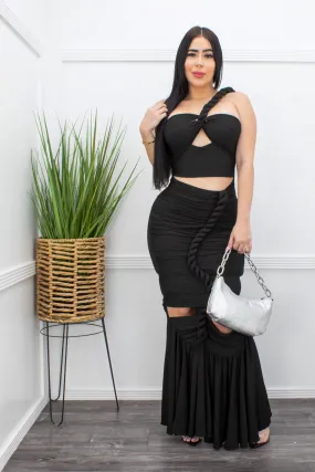 Black Braided Cut Out Maxi Dress