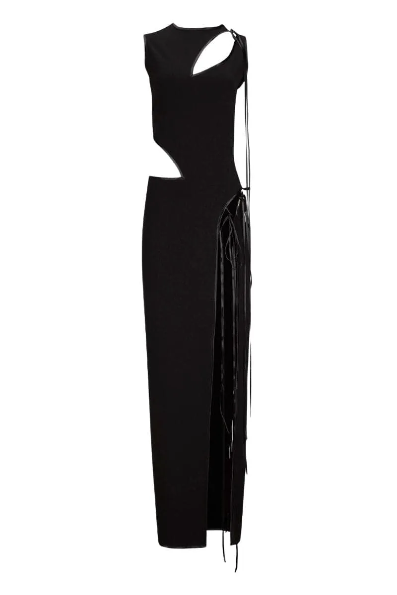 BLACK CUT-OUT BOWS MAXI DRESS