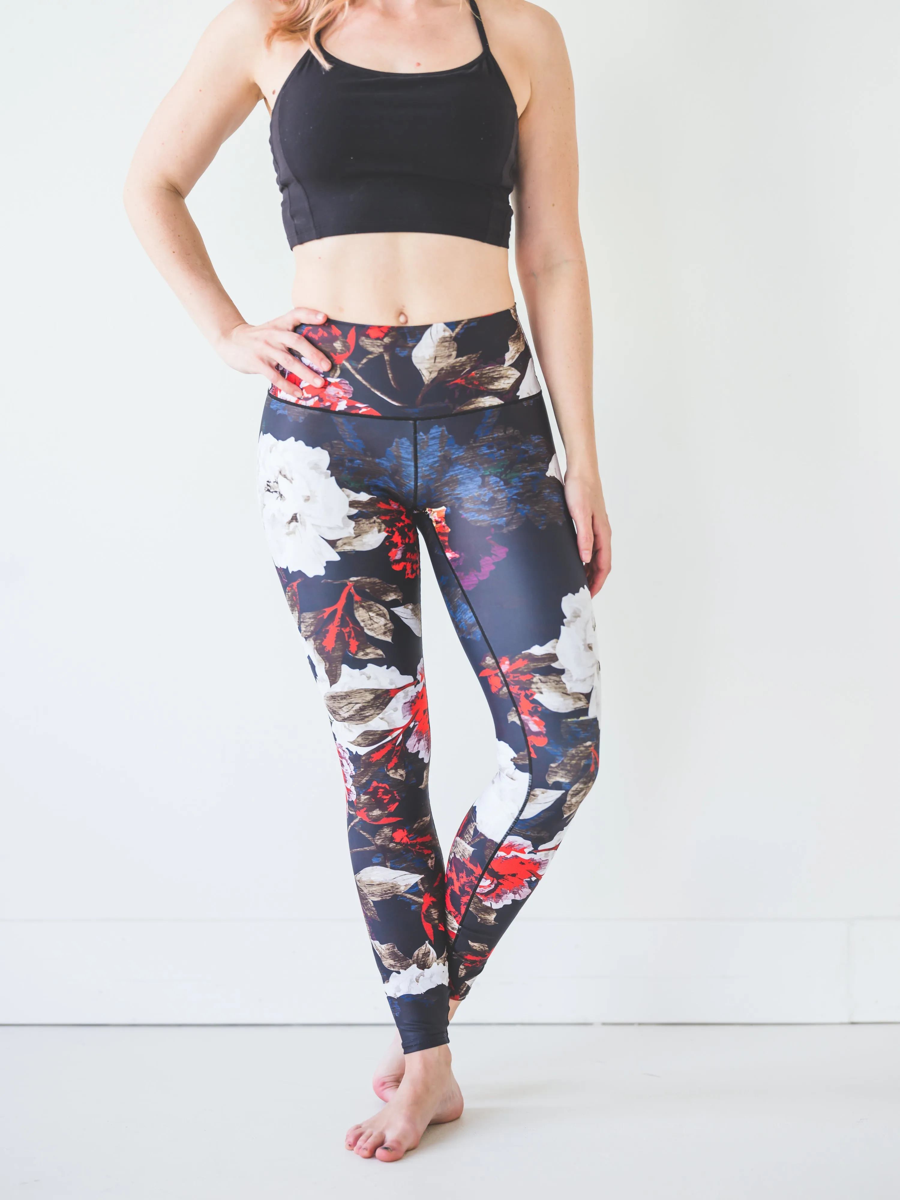 Black Floral Yoga Pants