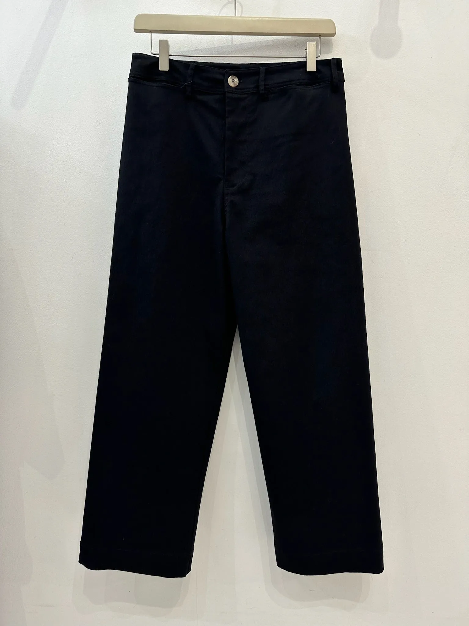 Black Stretchy Cotton Twill Sailor Pants