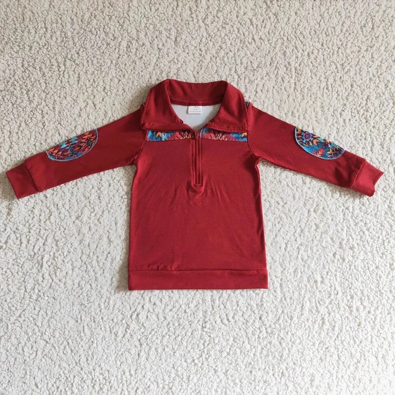 Boys Shirt - Western Farm - Quarter Zip - Aztec Geo Serape