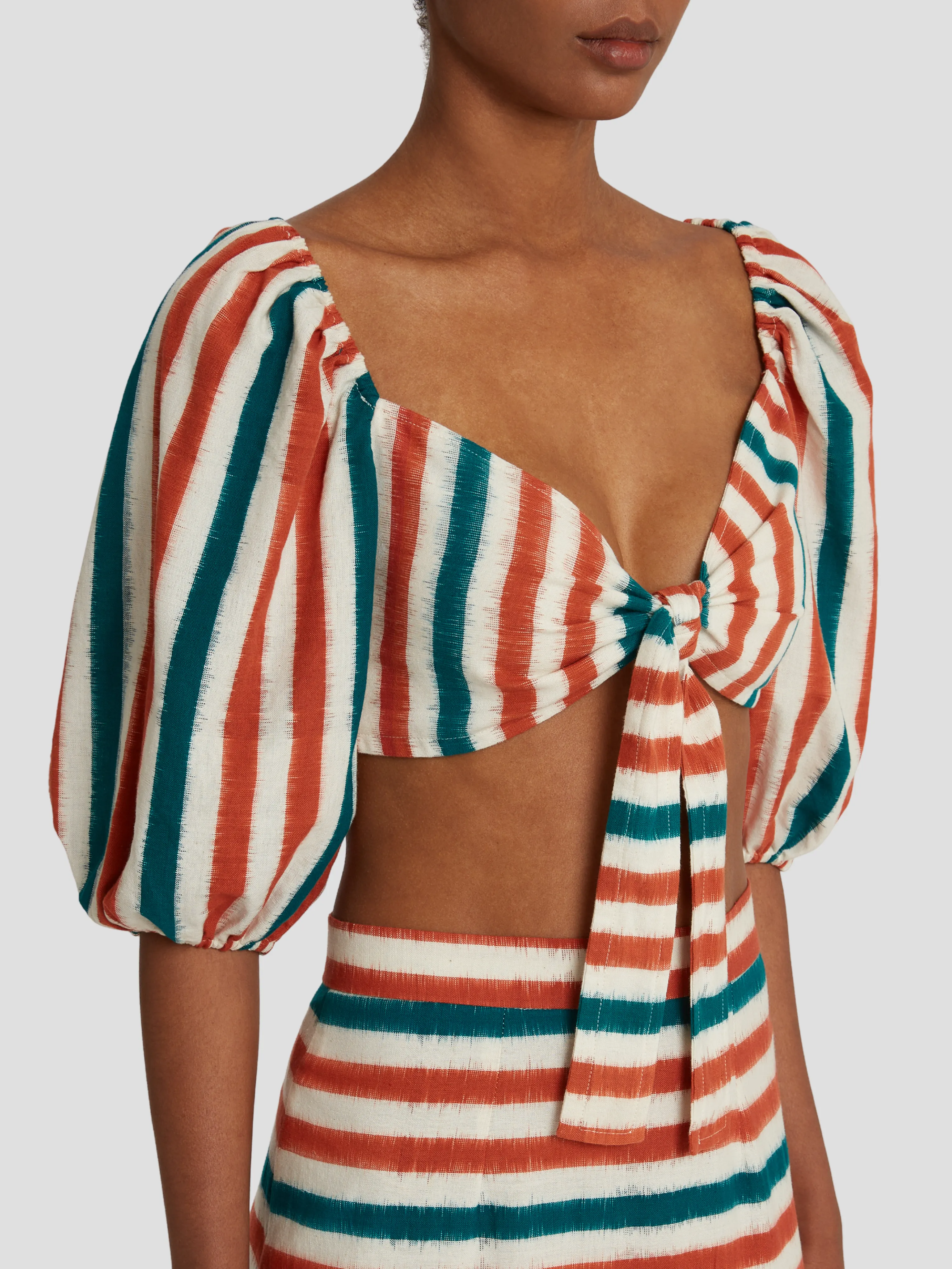 Brown Green Thaia Ikat Stripes Top