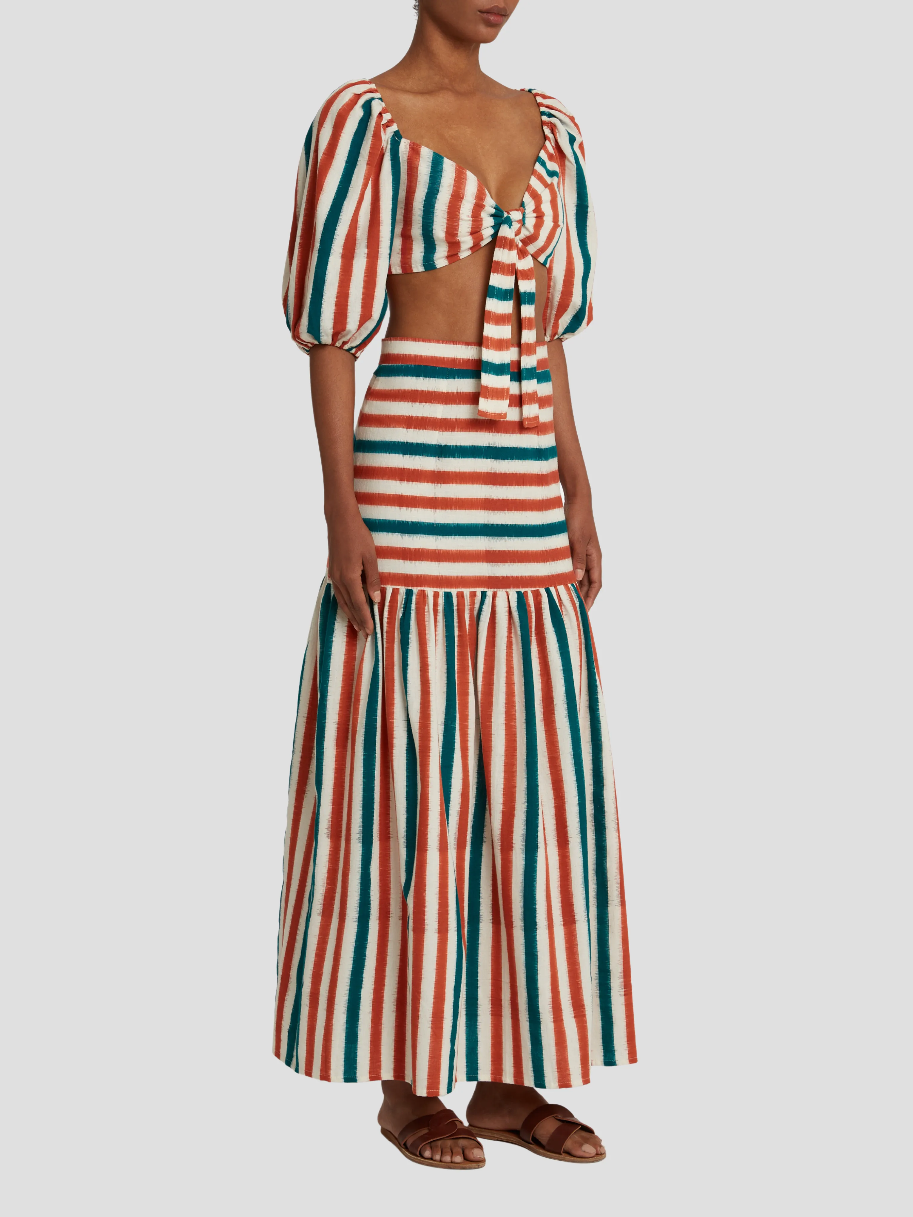 Brown Green Thaia Ikat Stripes Top