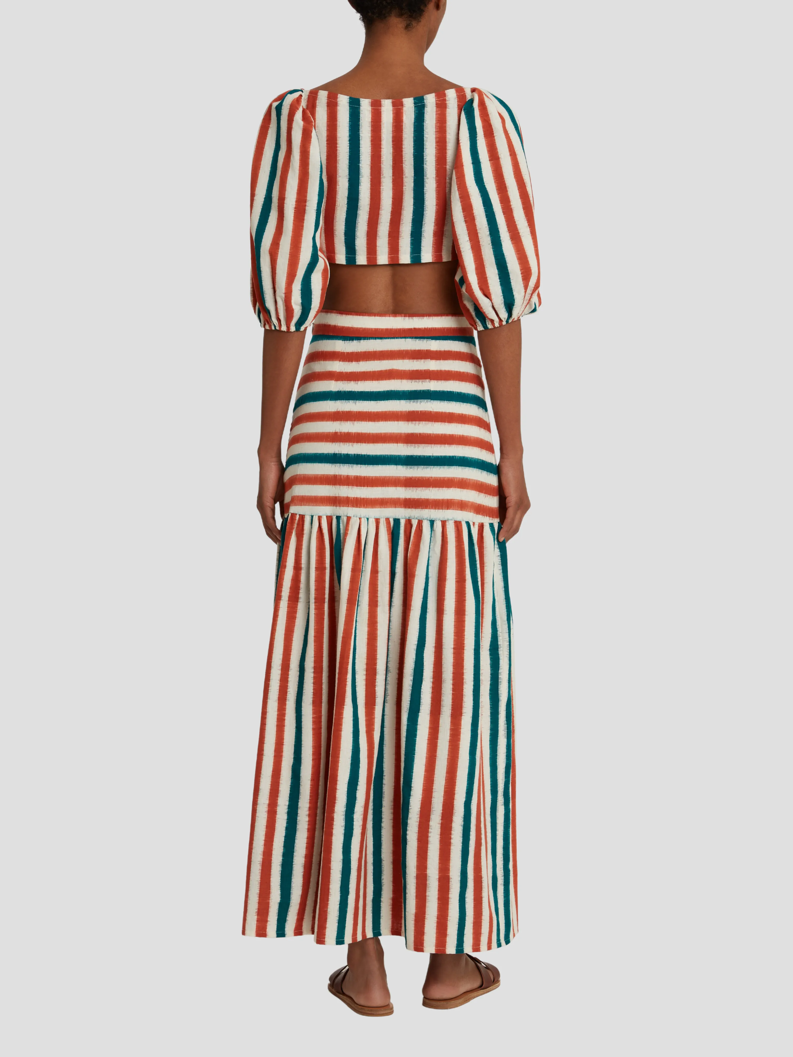 Brown Green Thaia Ikat Stripes Top