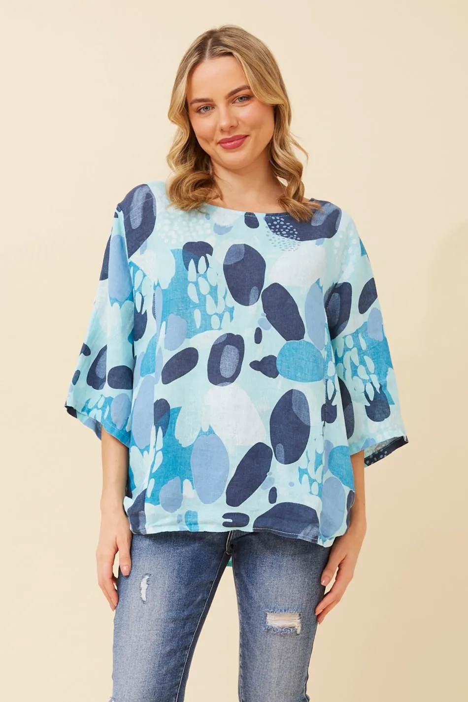 CARMELLA ABSTRACT PRINT LINEN TOP