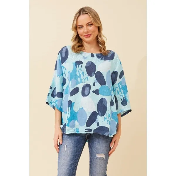 CARMELLA ABSTRACT PRINT LINEN TOP