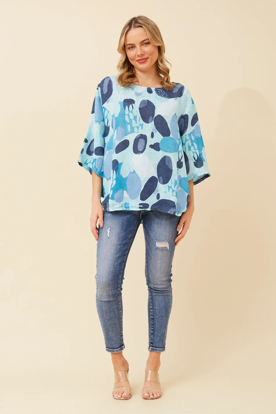 CARMELLA ABSTRACT PRINT LINEN TOP