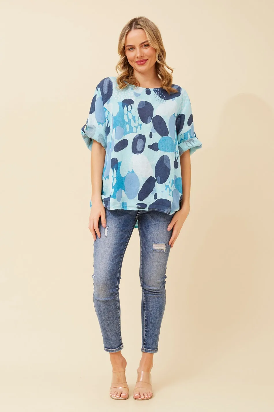 CARMELLA ABSTRACT PRINT LINEN TOP