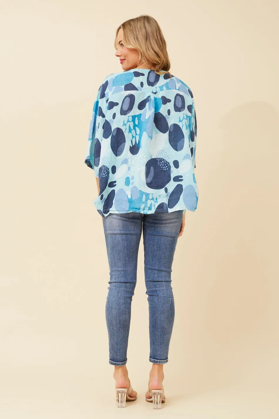 CARMELLA ABSTRACT PRINT LINEN TOP