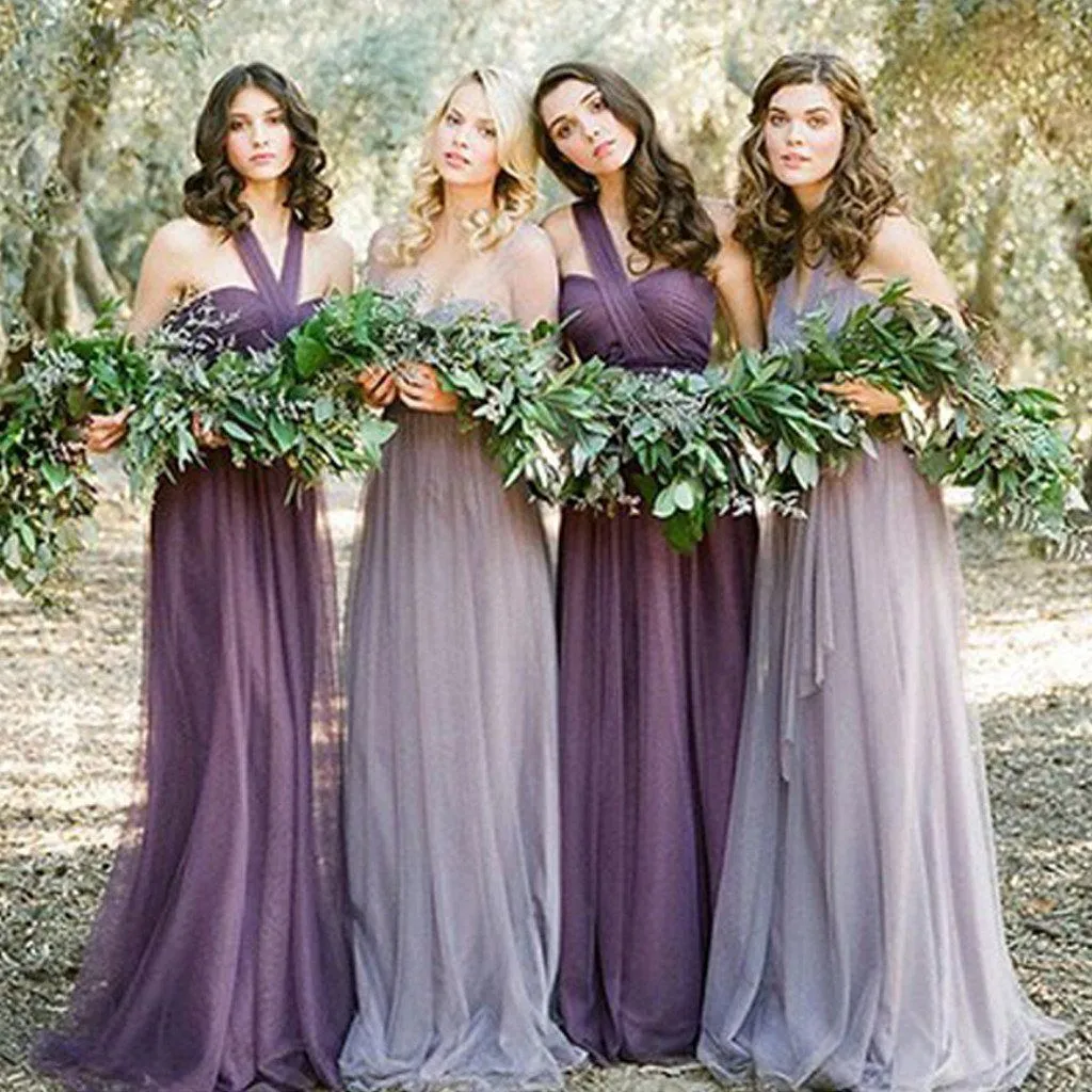 Convertiable Mismatched Tulle Long Wedding Party Dresses Cheap Charming Bridesmaid Dresses, TYP0310