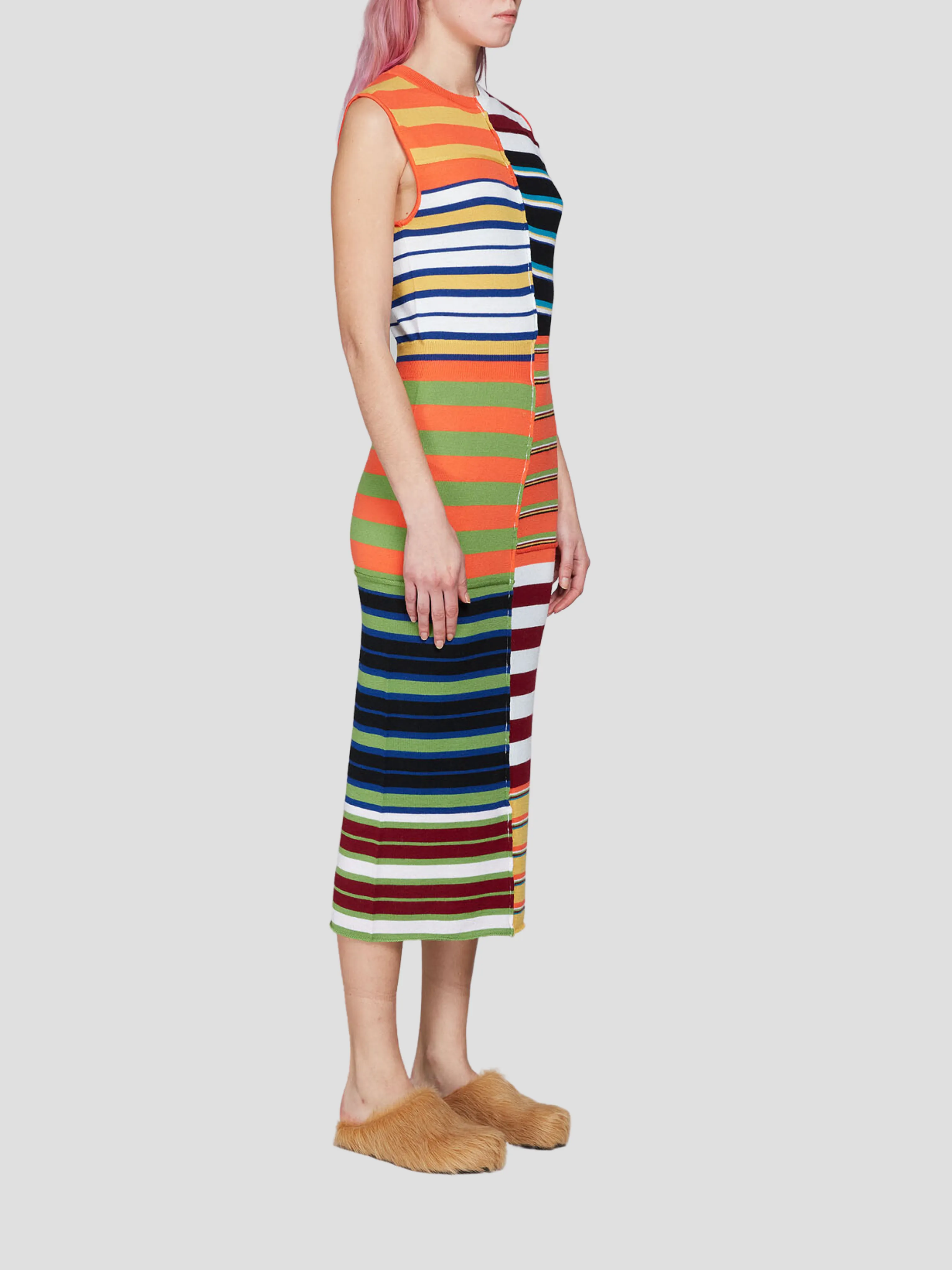 Crewneck Striped Midi Dress in Multi