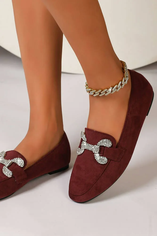 Diamante Detailed Suede Loafers