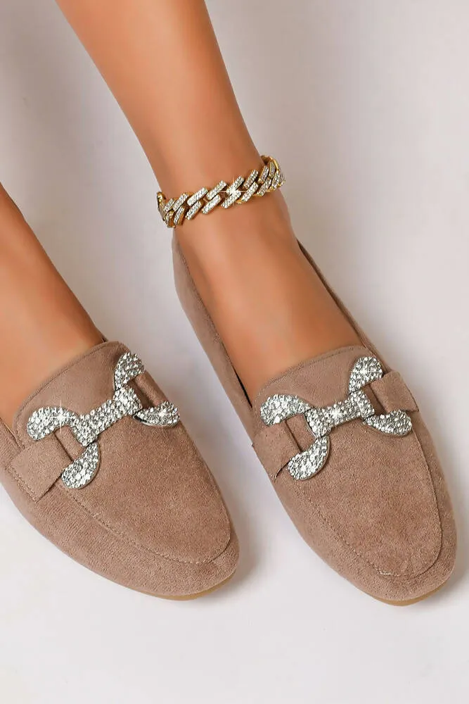 Diamante Detailed Suede Loafers