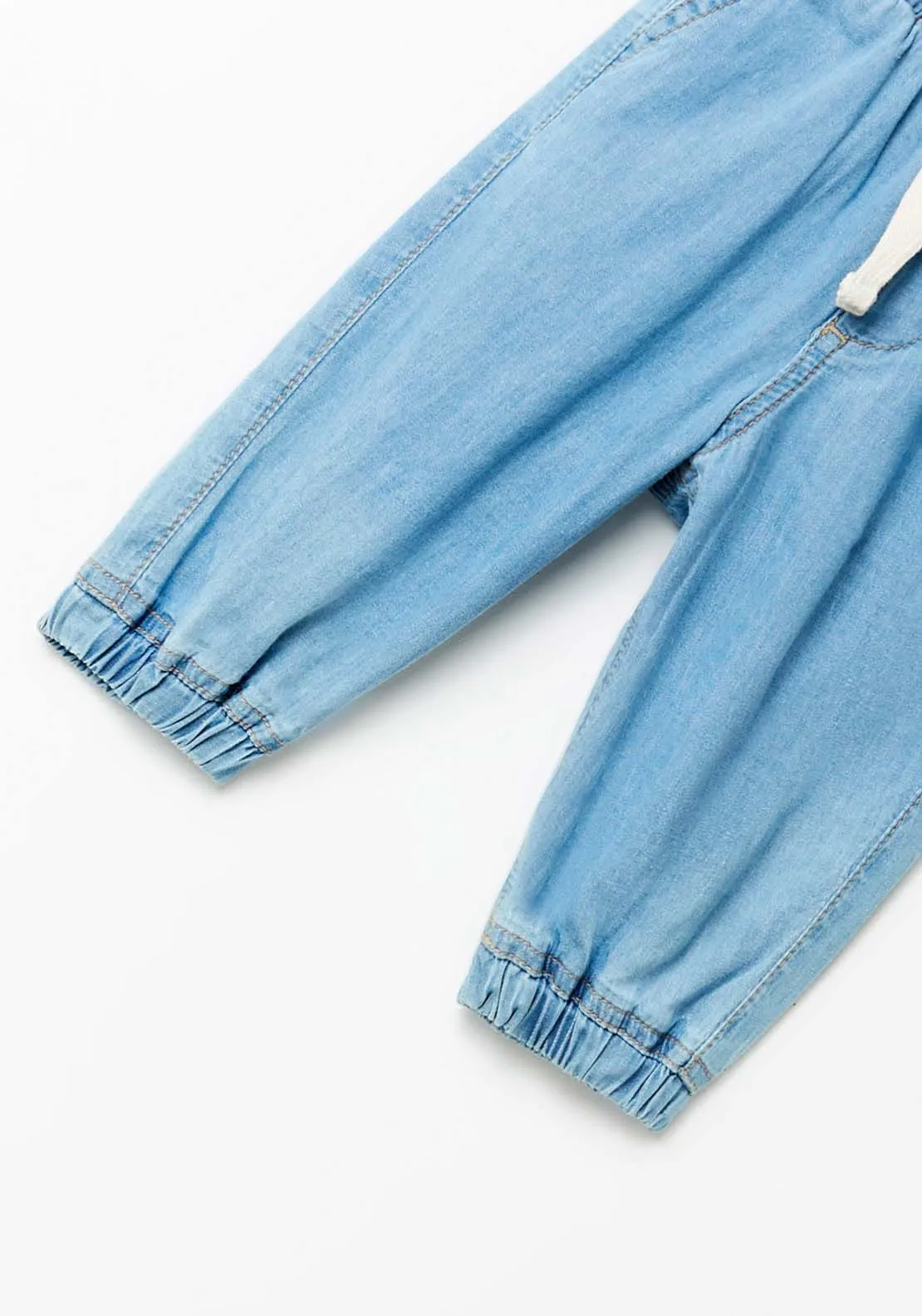 Drawstring Denim Pants - Blue