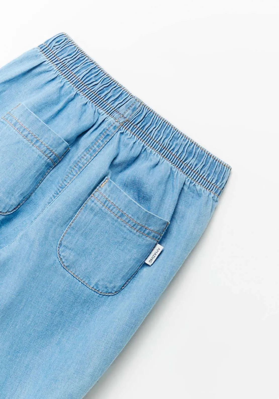 Drawstring Denim Pants - Blue