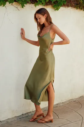 Dress Forum Going Out Cowl Neck Slip Dress- Sage Olive