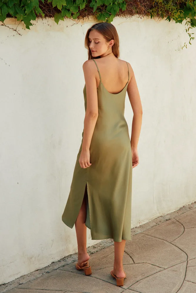 Dress Forum Going Out Cowl Neck Slip Dress- Sage Olive