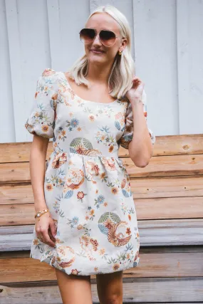 Elenora Floral Mini Dress, Beige Multi