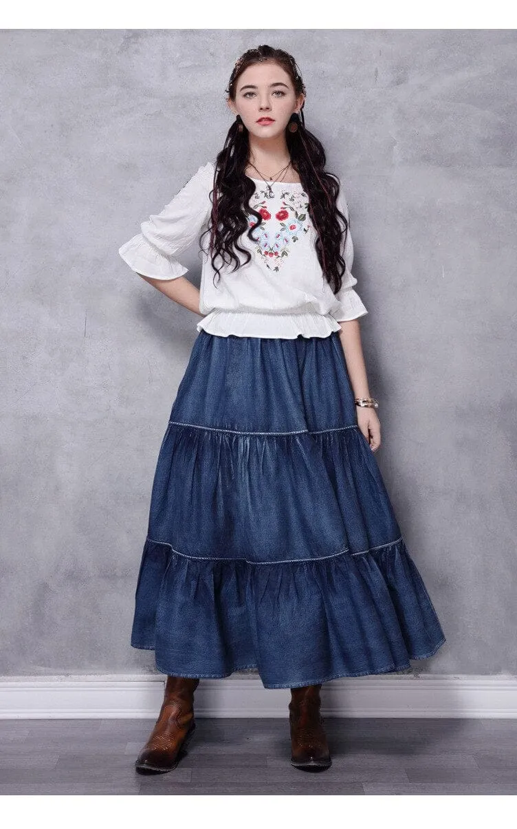 Erika Peasant Skirt, Denim