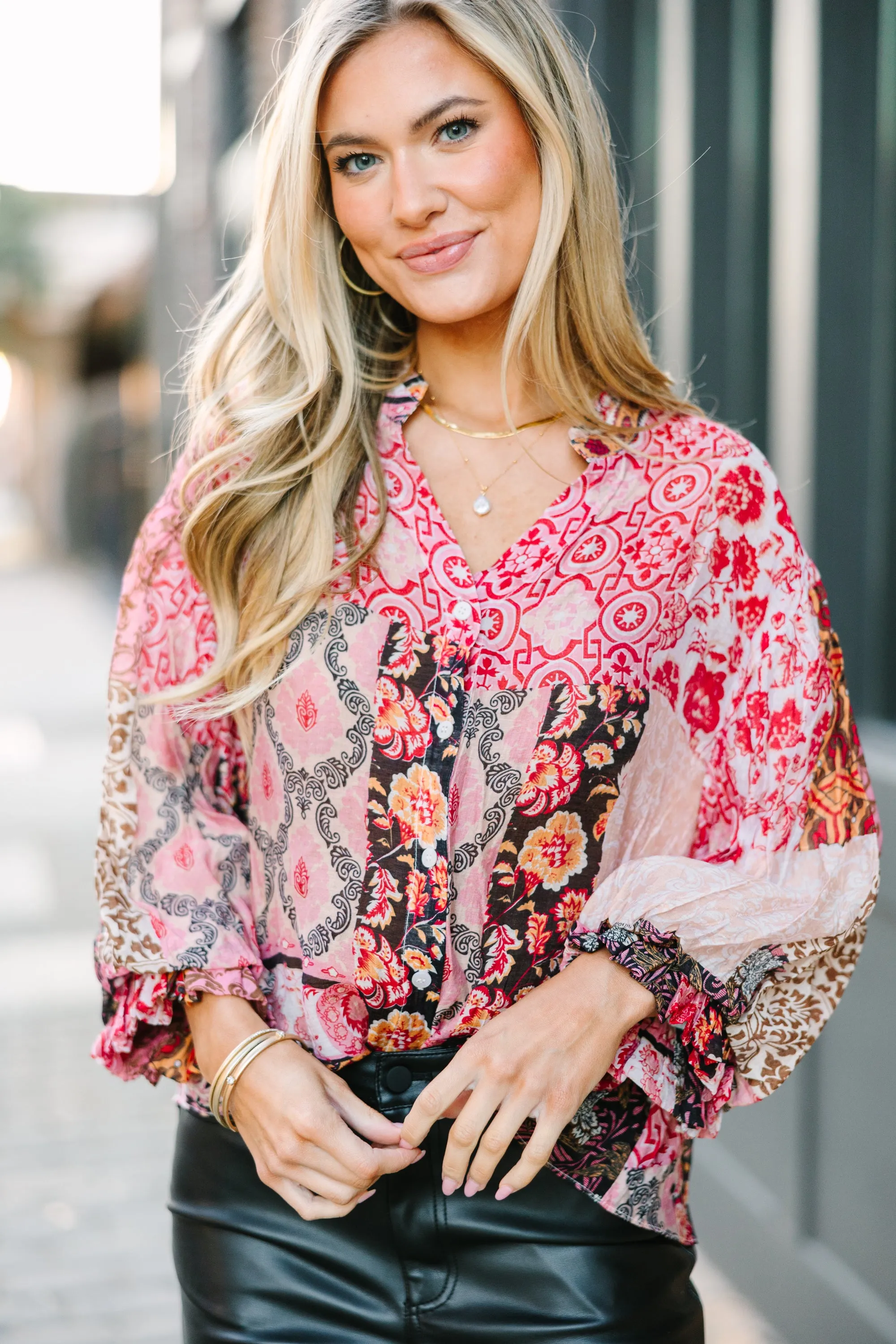 Fate: Soul Searching Pink Mixed Print Blouse