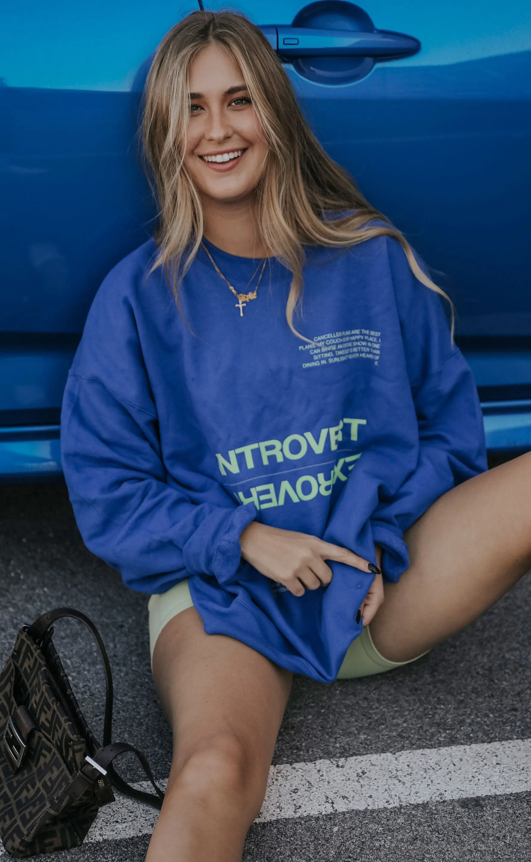 friday   saturday: introvert/extrovert sweatshirt - blue