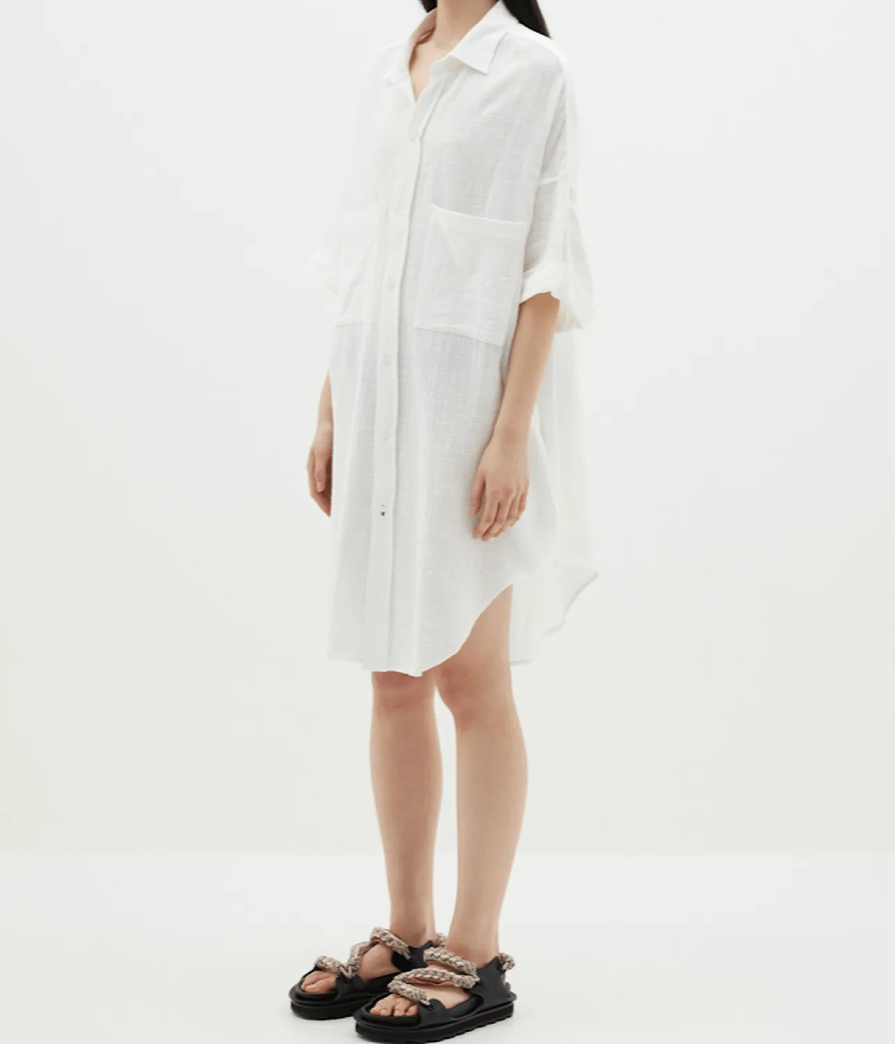 GAUZE OVERSIZED SHIRT DRESS- WHITE